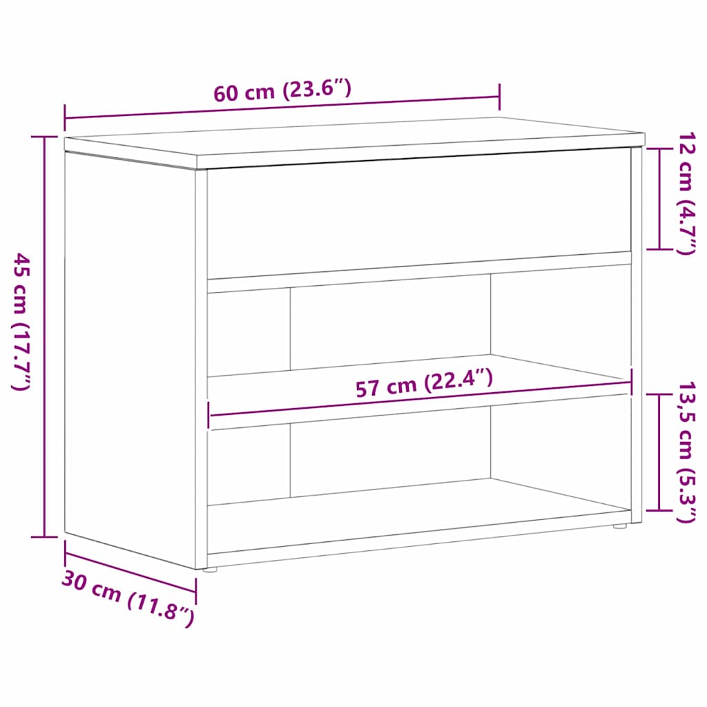 vidaXL Πάγκος για παπούτσια με ράφι Μαύρη δρυς 60 x 30 x 45 cm
