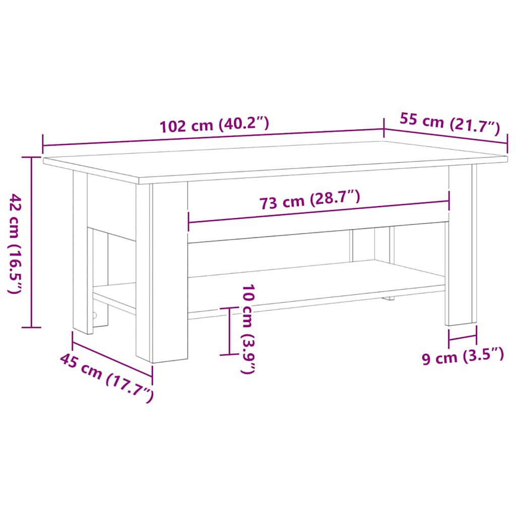 vidaXL Τραπεζάκι σαλονιού Μαύρη Οξυά 102 x 55 x 42 cm