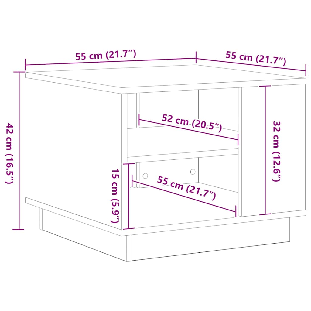 vidaXL Τραπεζάκι σαλονιού Μαύρη δρυς 55 x 55 x 42 cm