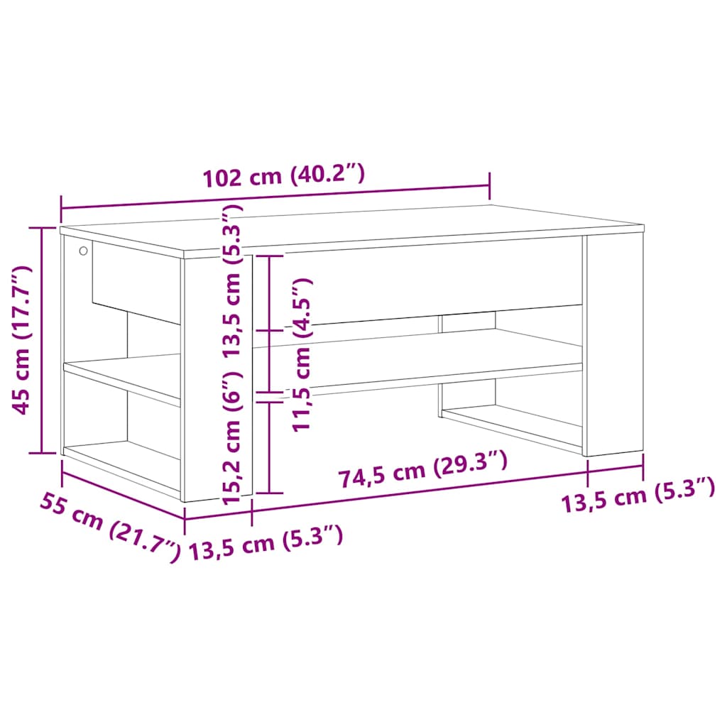 vidaXL Τραπεζάκι σαλονιού Παλιό Ξύλο 102 x 55 x 45 εκ.