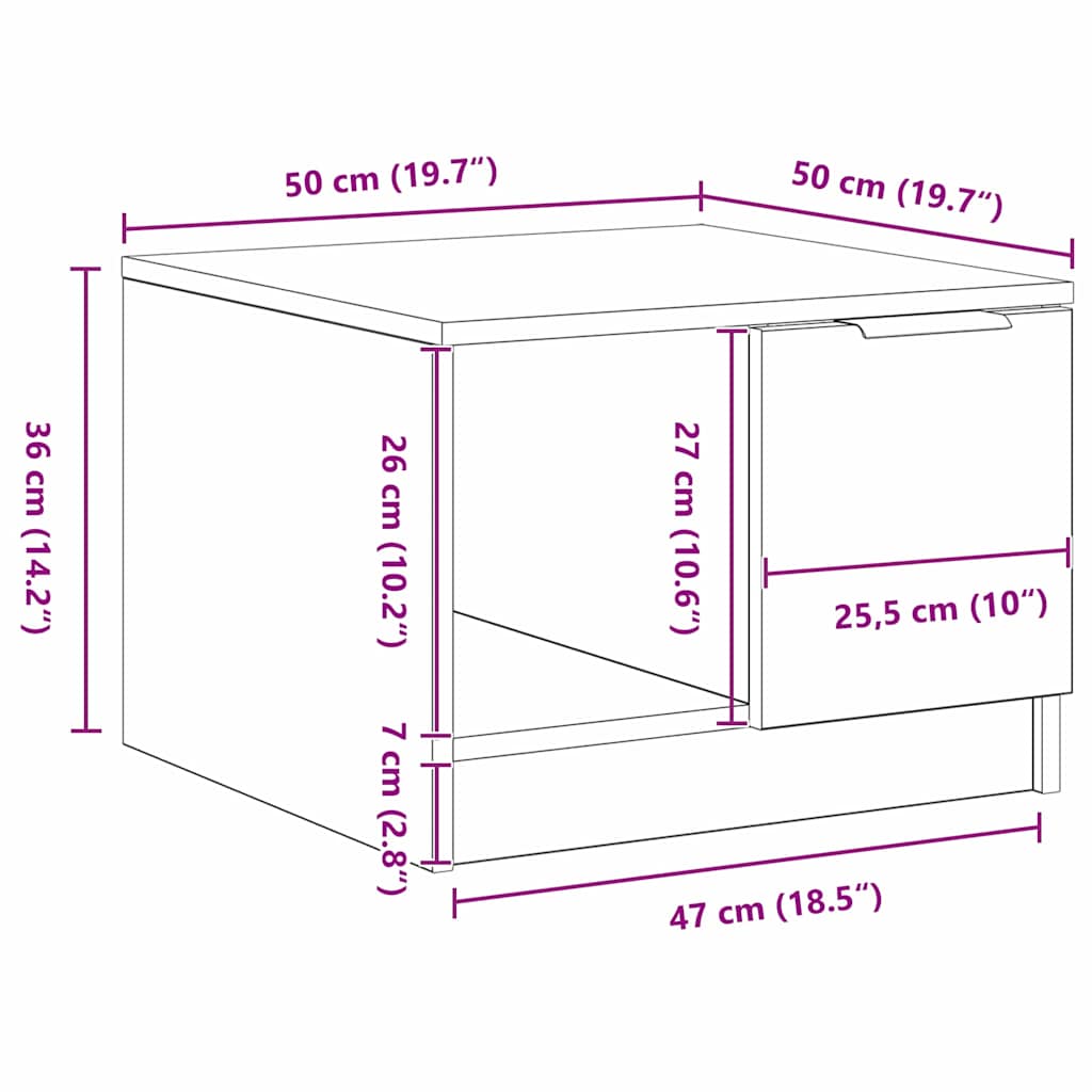 vidaXL Τραπεζάκι σαλονιού with Drawer Μαύρη δρυς 50 x 50 x 36 εκ.