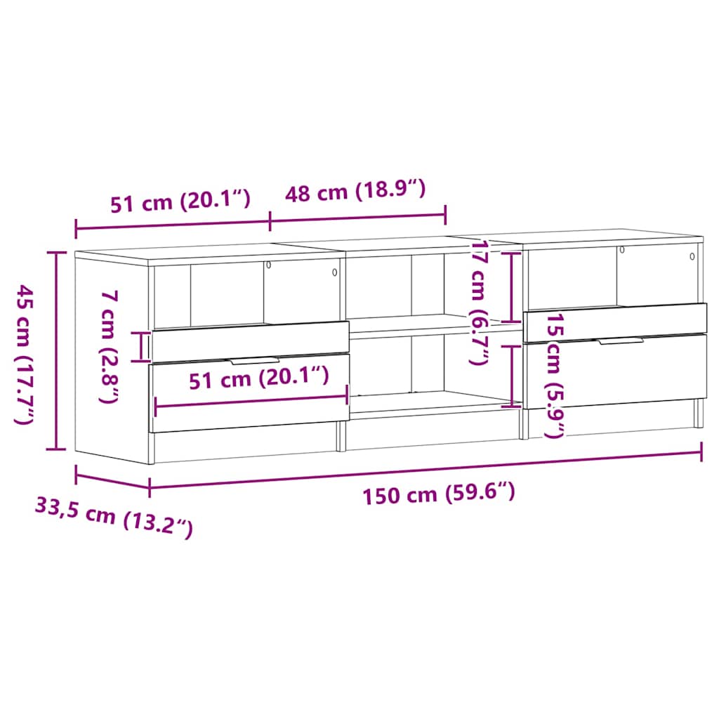 vidaXL Ντουλάπι TV Μαύρη Οξυά 150 x 33,5 x 45 εκ. Επεξεργασμένο ξύλο