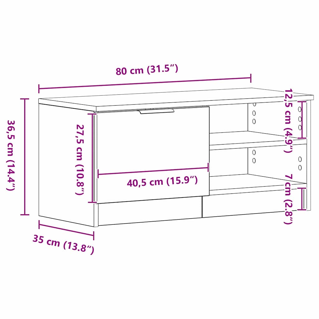 vidaXL Ντουλάπι TV Μαύρη Οξυά 80 x 35 x 36,5 cm Επεξεργασμένο ξύλο