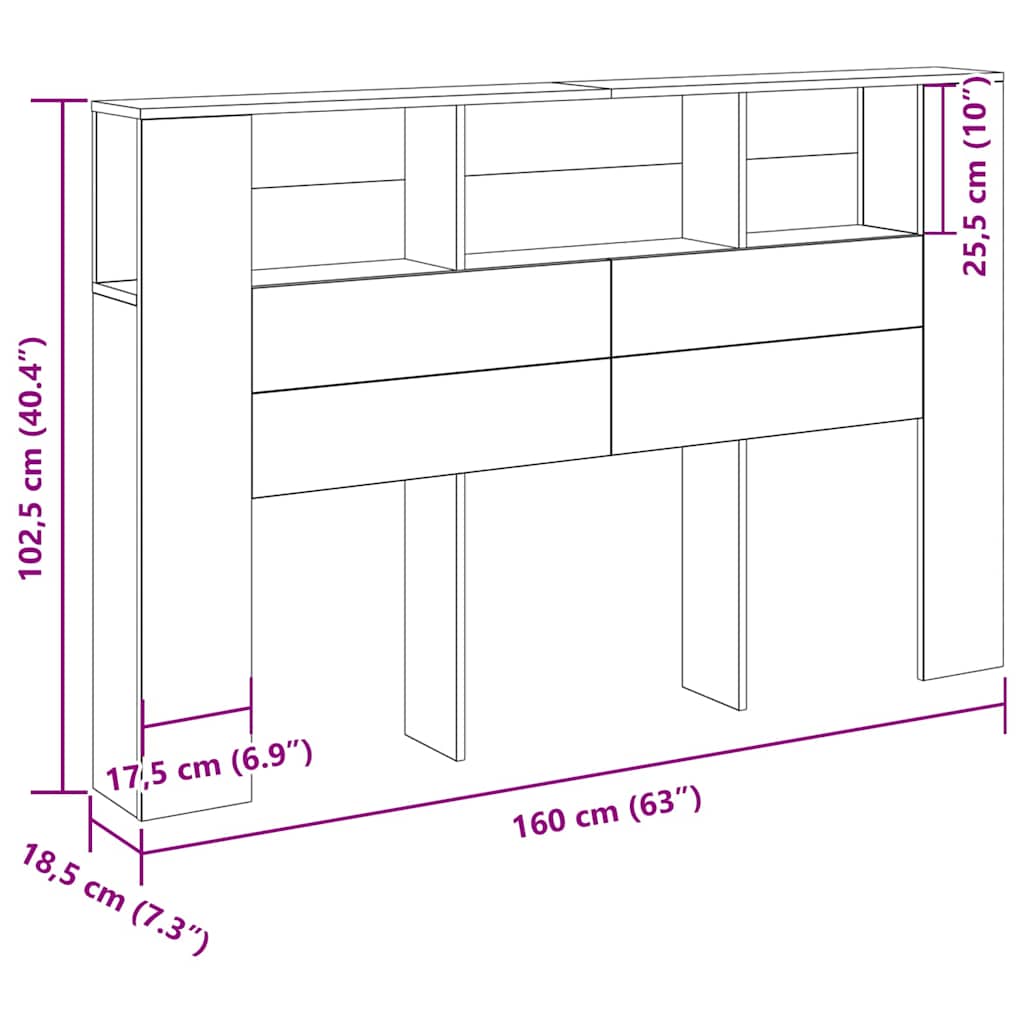 vidaXL Κρεβάτι με Κεφαλάρι Μαύρη δρυς 160 x 19 x 104.5 εκ.
