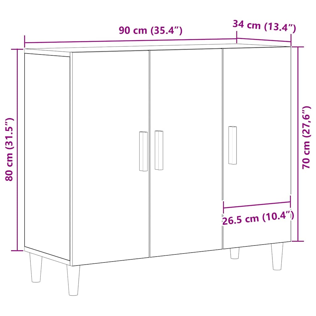 vidaXL Πλαϊνό γραφείο Μαύρη Οξυά 90 x 34 x 80 εκ. Επεξεργασμένο ξύλο