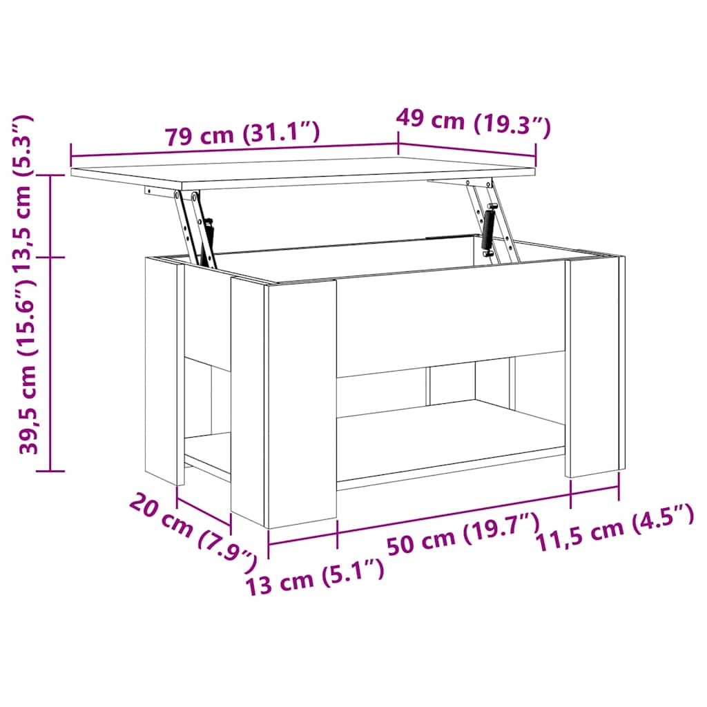 vidaXL Τραπεζάκι σαλονιού Μαύρη Οξυά 79 x 49 x 41 cm