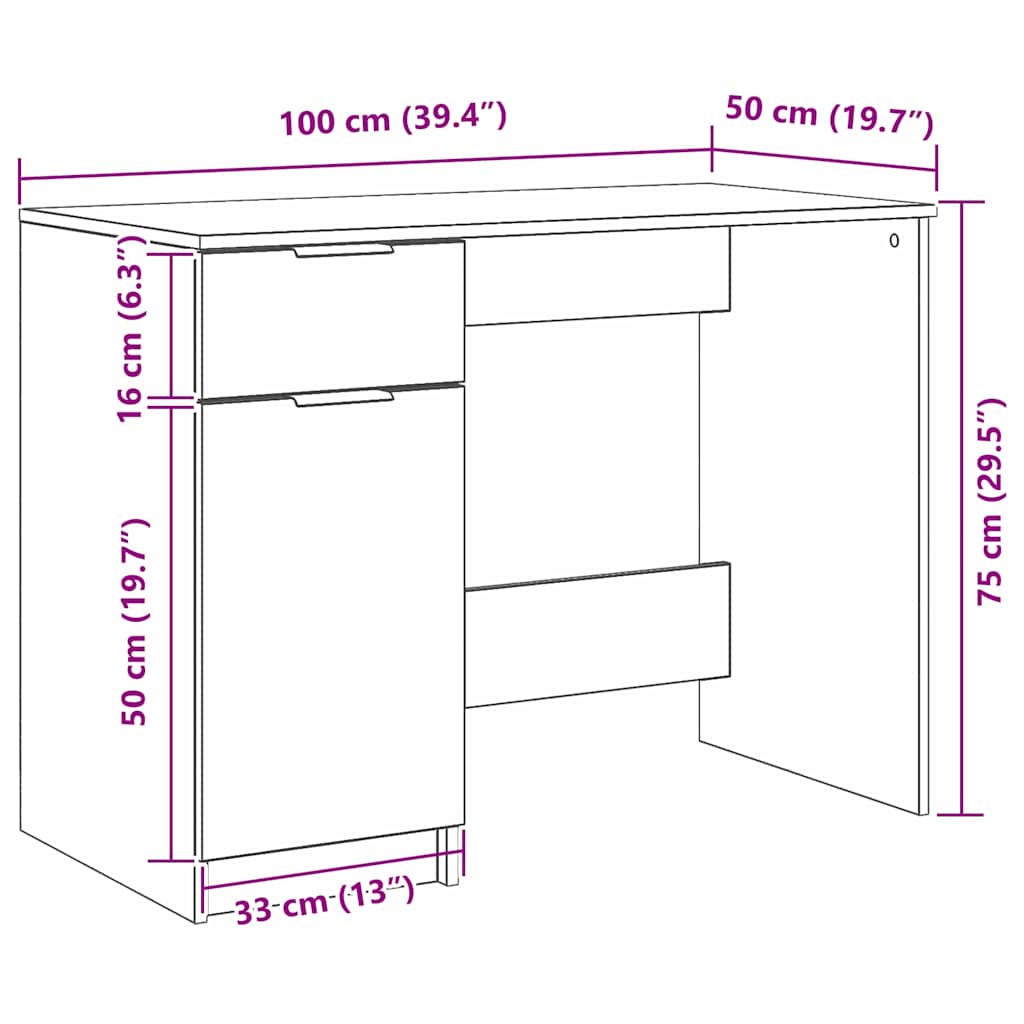 vidaXL Γραφείο Μαύρη δρυς 100 x 50 x 75 cm Επεξεργασμένο ξύλο