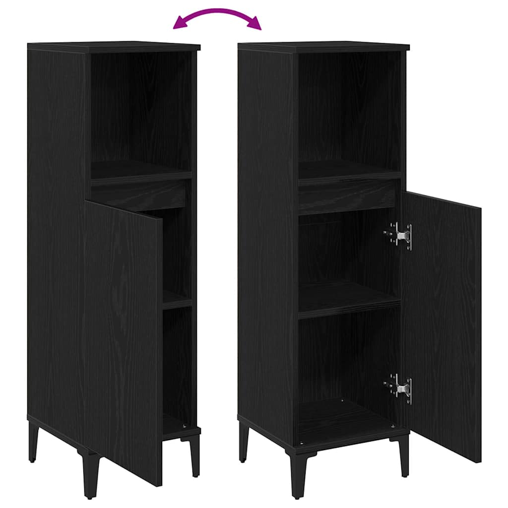 vidaXL Ντουλάπι Μπάνιου Μαύρη Οξυά 30 x 30 x 100 εκ Επεξεργασμένο ξύλο