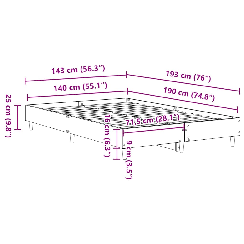 vidaXL Σκελετός Κρεβατιού Μαύρη Οξυά 193 x 143 x 25 εκ.