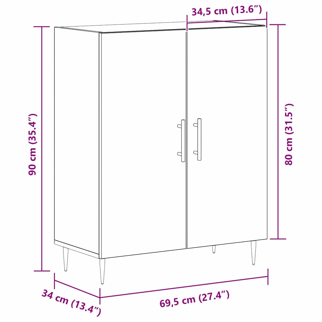 vidaXL Πλαϊνό γραφείο Μαύρη Οξυά 69,5 x 34 x 90 εκ. Επεξεργασμένο ξύλο