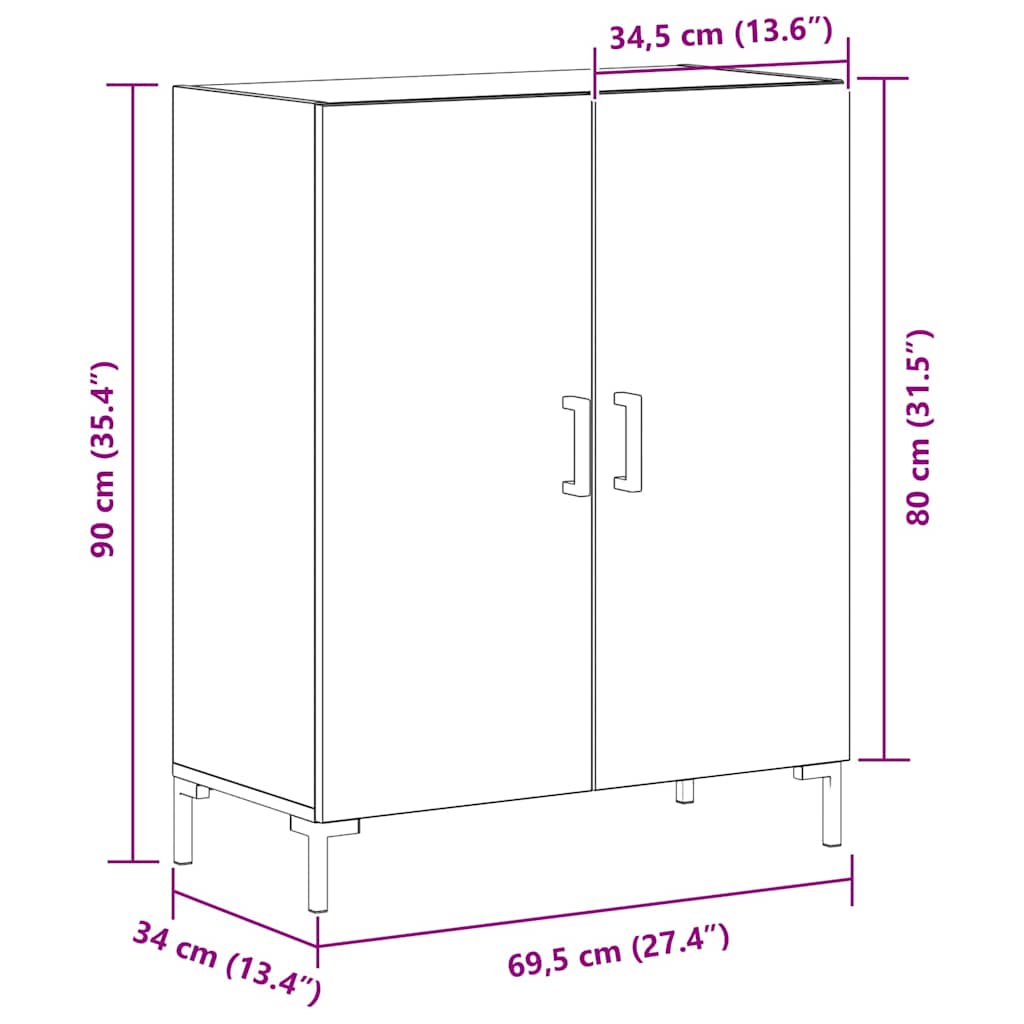 vidaXL Πλαϊνό γραφείο Μαύρη Οξυά 69,5 x 34 x 90 εκ. Επεξεργασμένο ξύλο