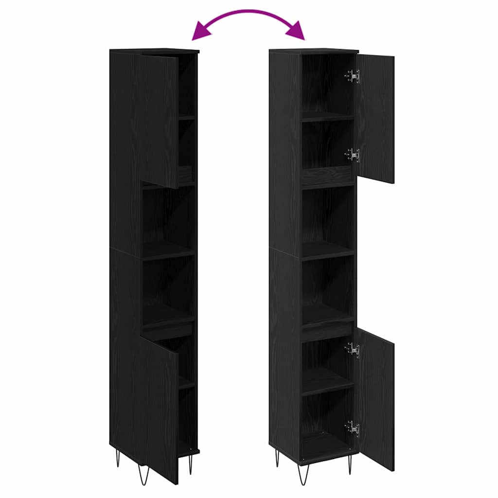 vidaXL Ντουλάπι Μπάνιου Μαύρη Οξυά 30 x 30 x 190 εκ Επεξεργασμένο ξύλο