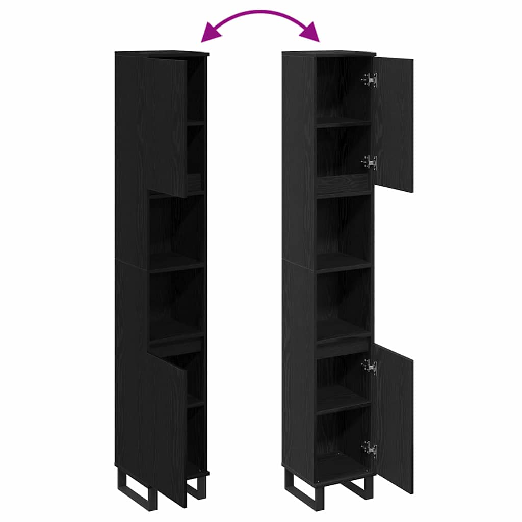 vidaXL Ντουλάπι Μπάνιου Μαύρη δρυς 30 x 30 x 190 εκ Επεξεργασμένο ξύλο