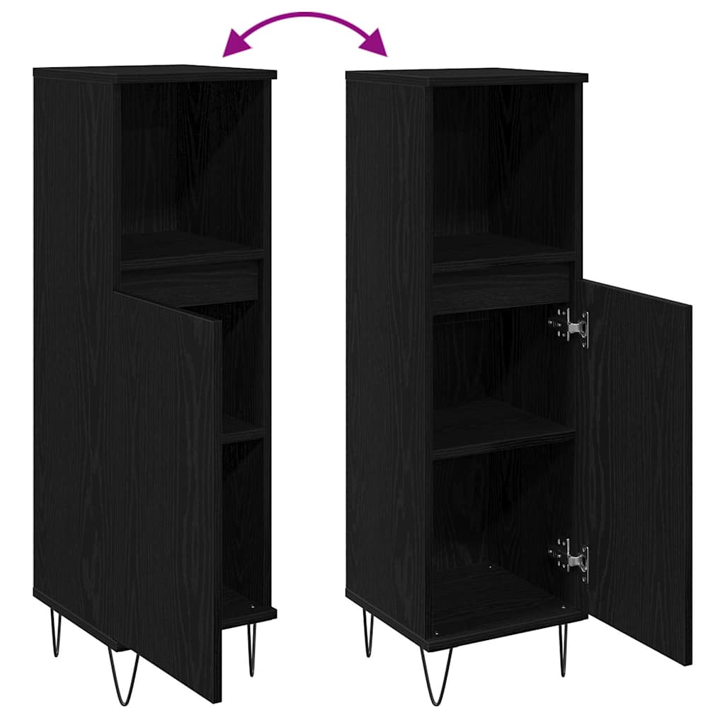 vidaXL Ντουλάπι Μπάνιου Μαύρη Οξυά 30 x 30 x 100 εκ Επεξεργασμένο ξύλο