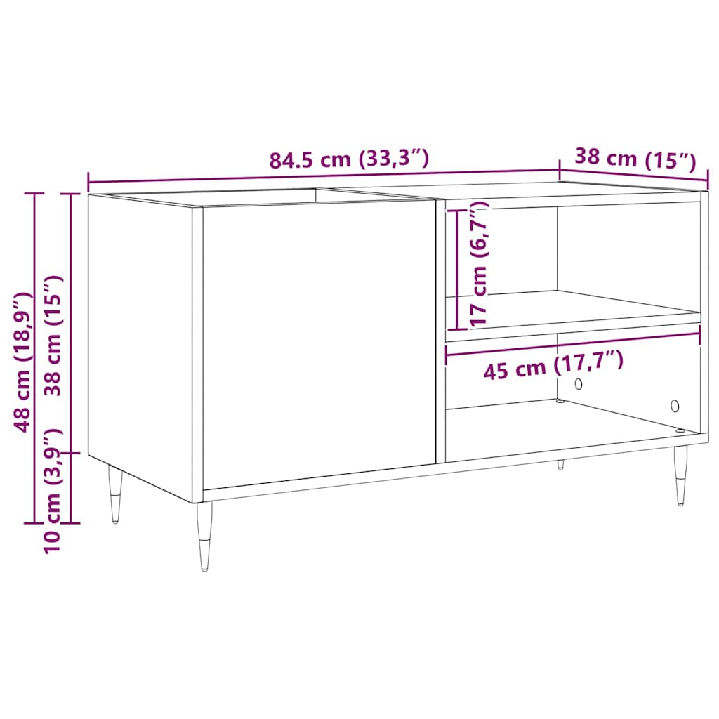 vidaXL Ντουλάπι δίσκων βινυλίου Μαύρη Οξυά 85 x 38 x 48 εκ