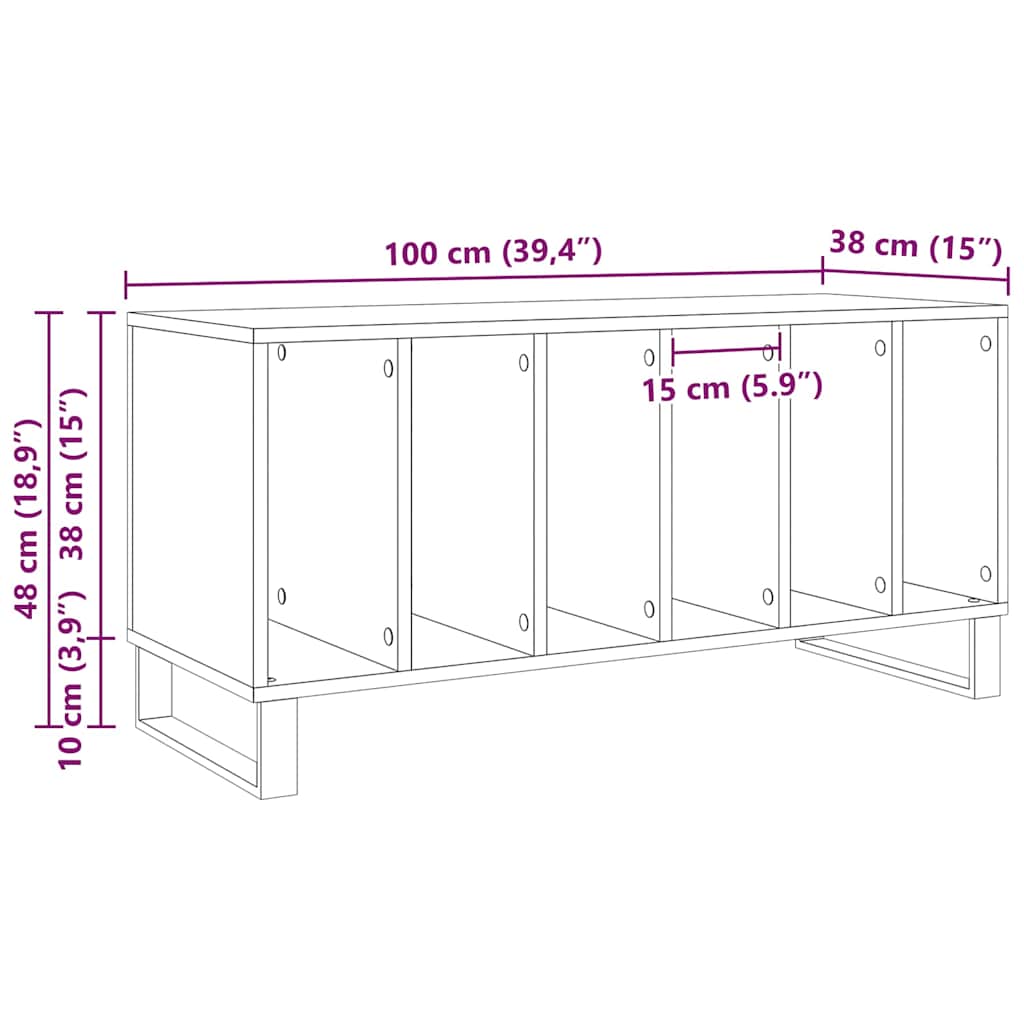 vidaXL Ντουλάπι δίσκων βινυλίου με ράφι artisan δρυς 100 x 38 x 48 εκ.