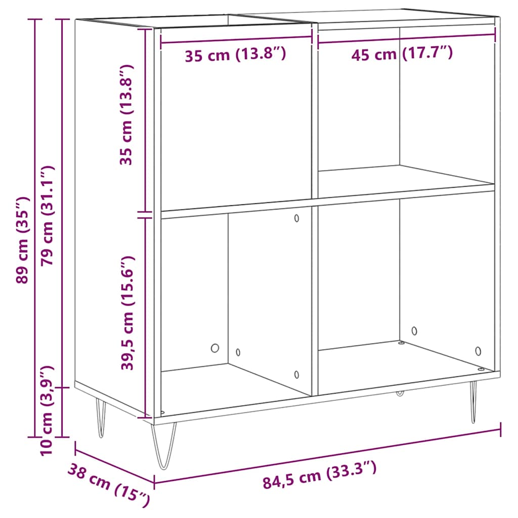 vidaXL Ντουλάπι δίσκων βινυλίου με ράφι artisan δρυς 85 x 38 x 89 εκ.