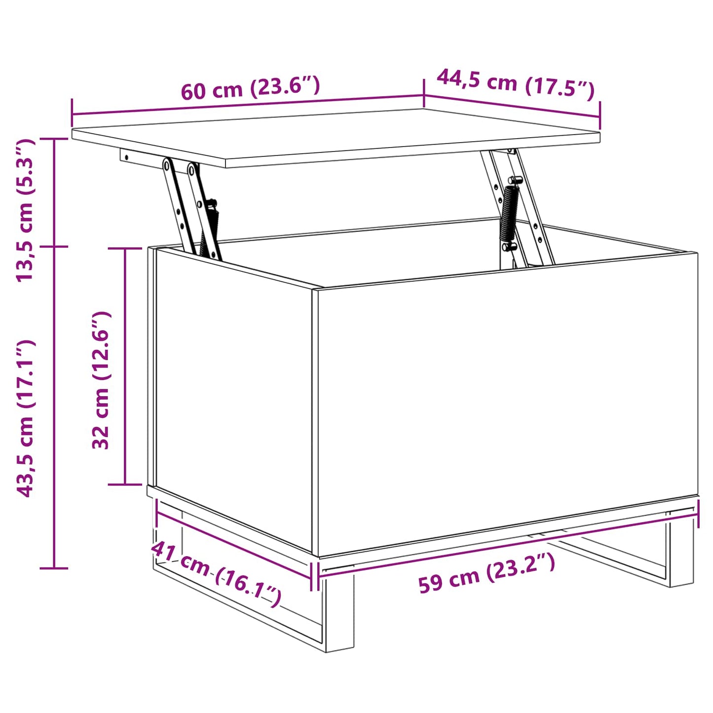 vidaXL Τραπεζάκι σαλονιού Μαύρη Οξυά 60 x 44,5 x 45 εκ