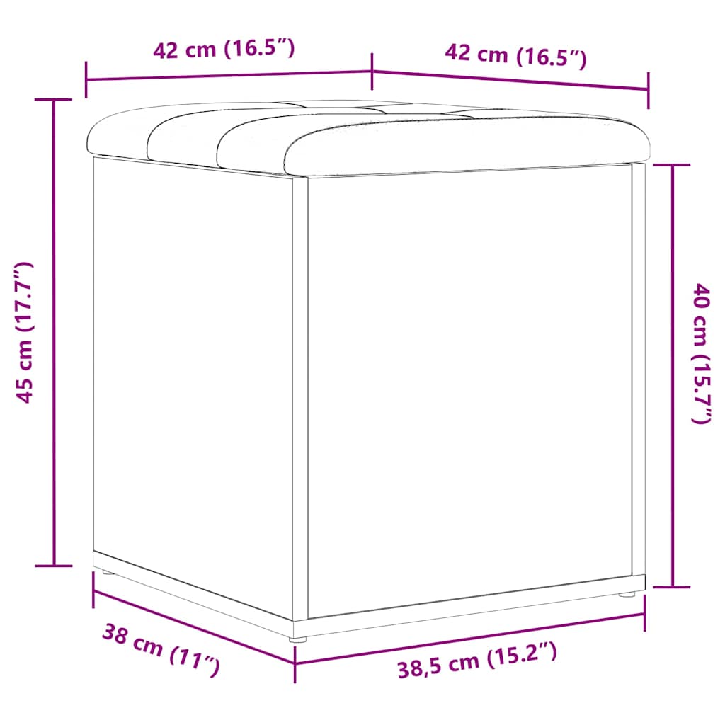 vidaXL Παγκάκι Αποθήκευσης με μαξιλάρι Μαύρη δρυς 42 x 42 x 45 cm