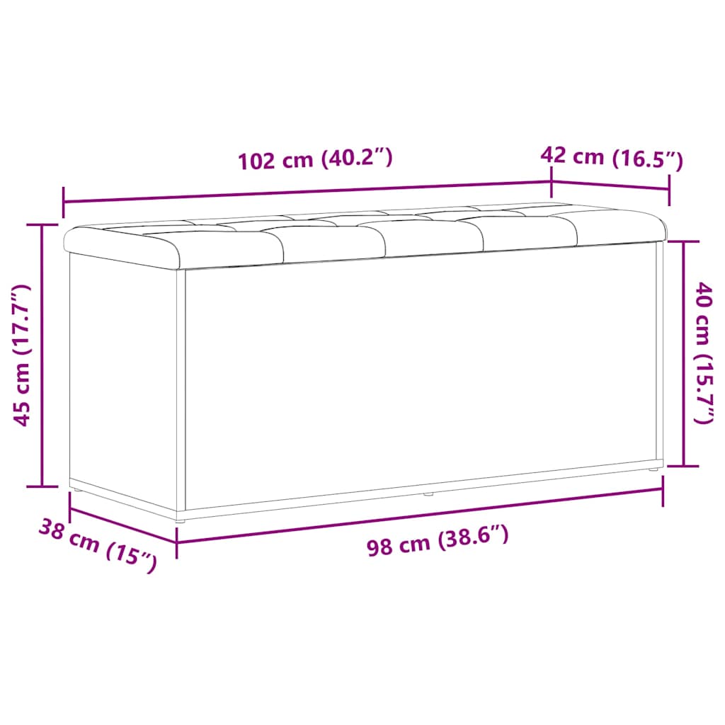 vidaXL Παγκάκι Αποθήκευσης με μαξιλάρι Μαύρη δρυς 102 x 42 x 45 εκ.