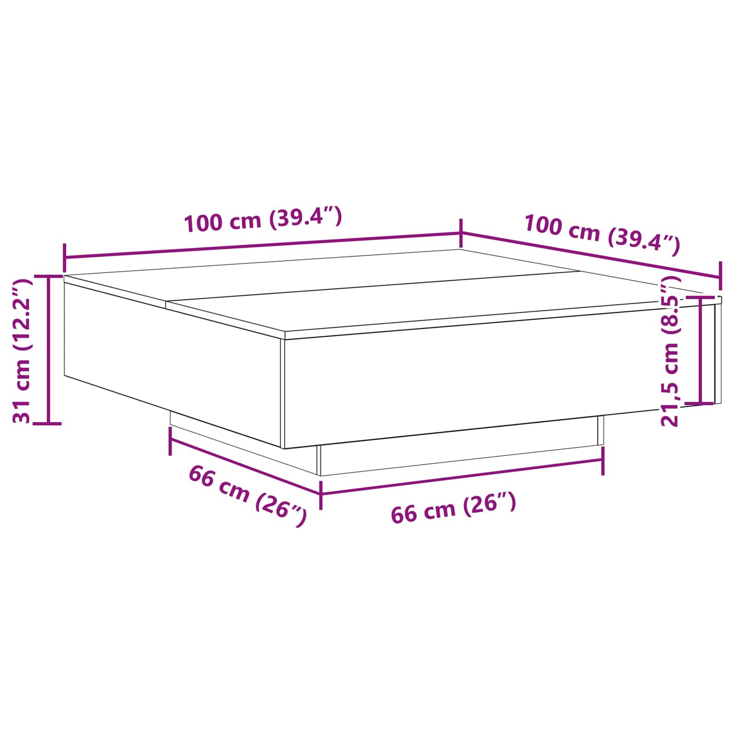 vidaXL Τραπεζάκι σαλονιού Μαύρη Οξυά 100 x 100 x 31 cm