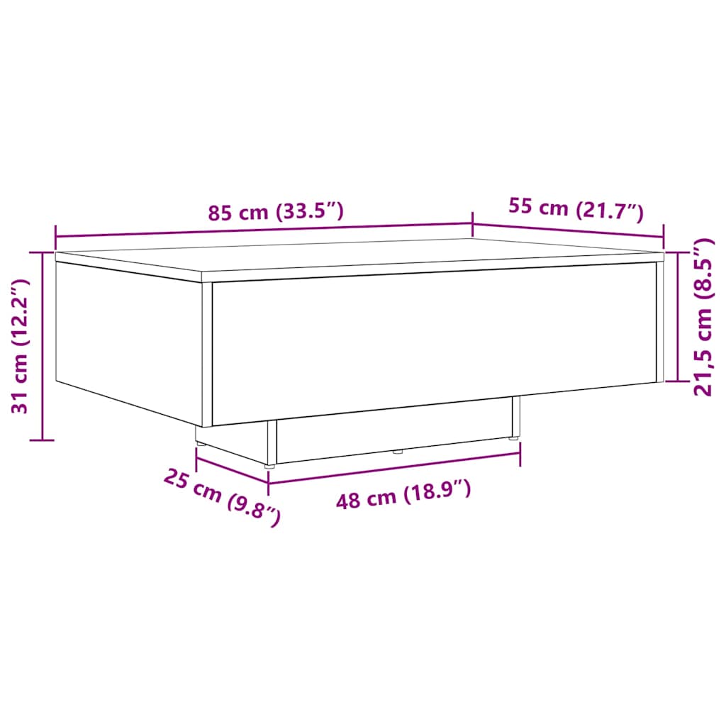 vidaXL Τραπεζάκι Σαλονιού Μαύρη δρυς 85 x 55 x 31 cm