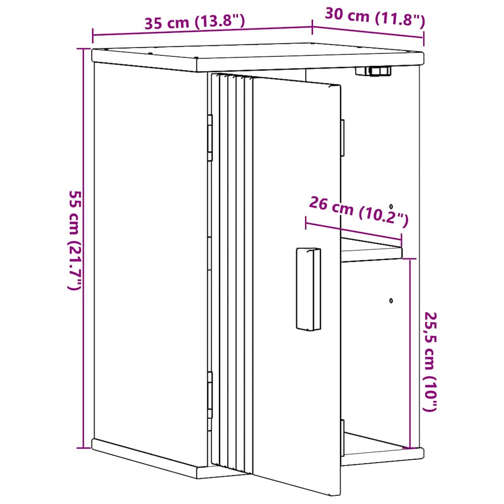 vidaXL Ντουλάπι Μπάνιου Olden Καφέ 35 x 30 x 55 cm Μασίφ ξύλο πεύκου