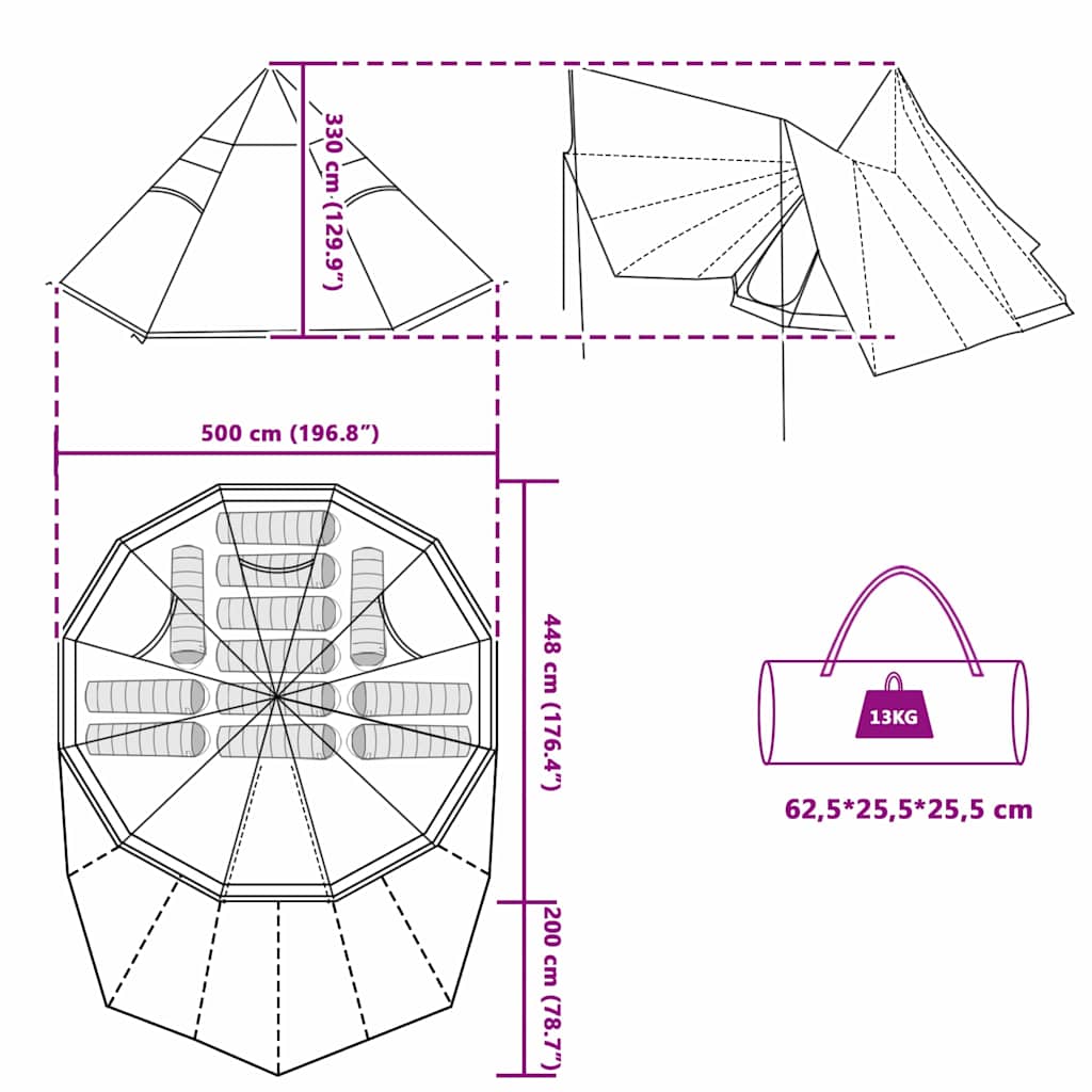 vidaXL Οικογενειακή σκηνίτσα Tipi για 12 άτομα, αδιάβροχη