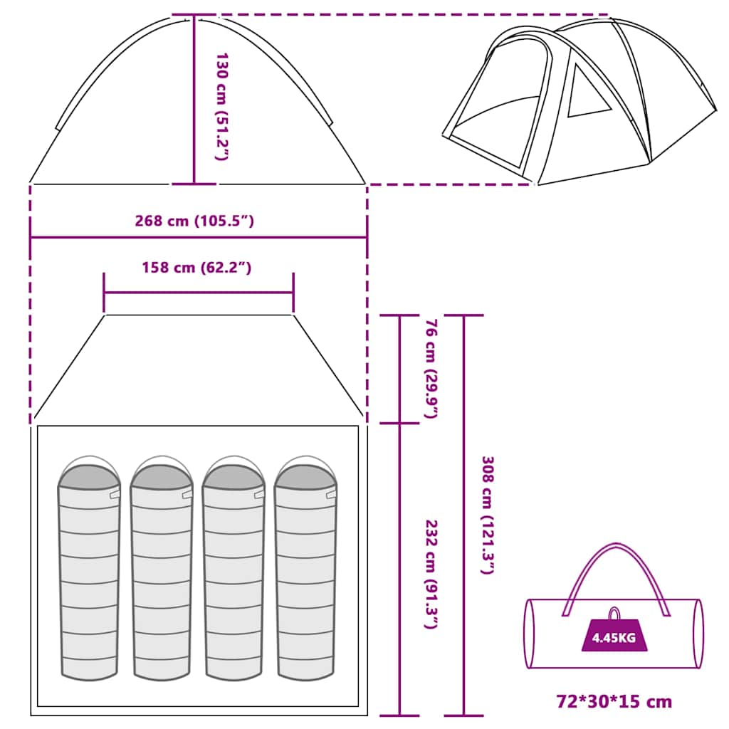 vidaXL Σκηνή Camping με στέγη Γκρι και πορτοκαλί 308 x 268 x 130 εκ.