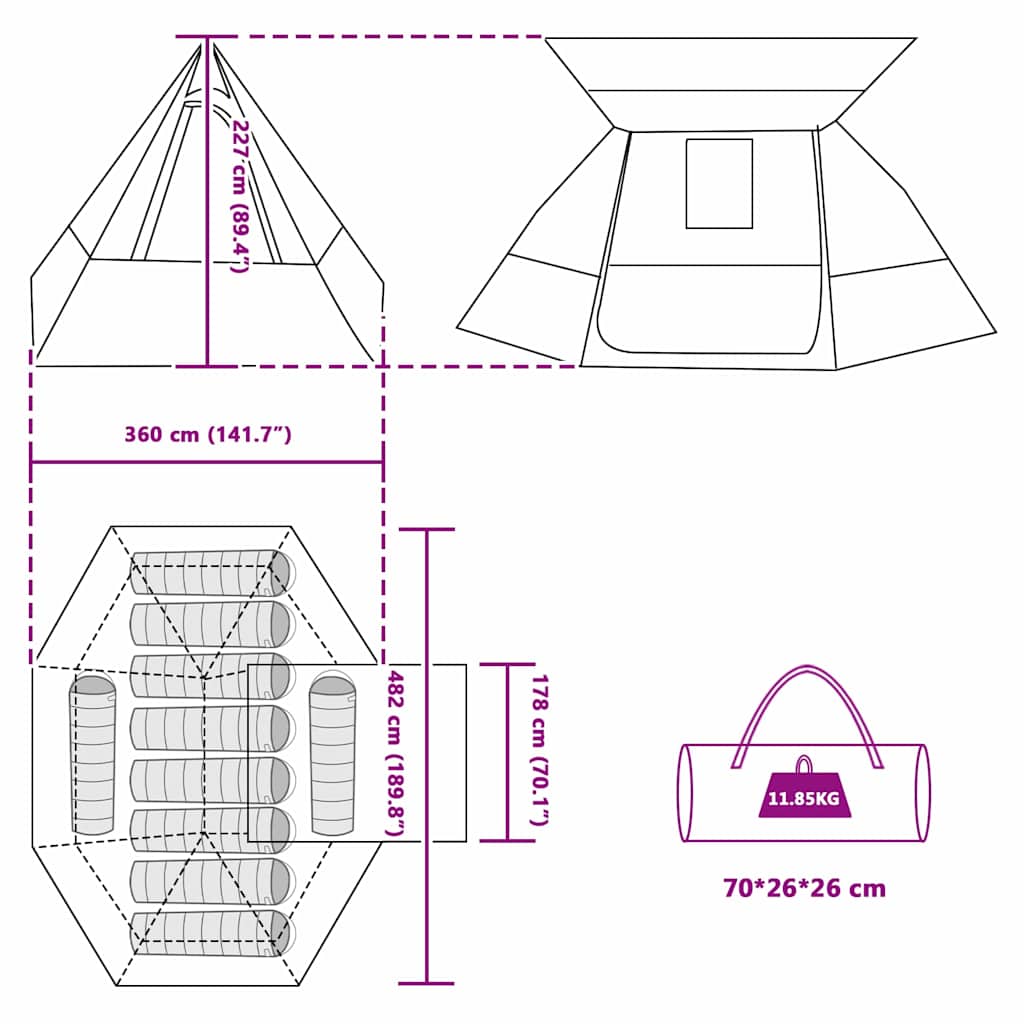 vidaXL Σκηνή Πράσινο 482 x 360 x 227 εκ