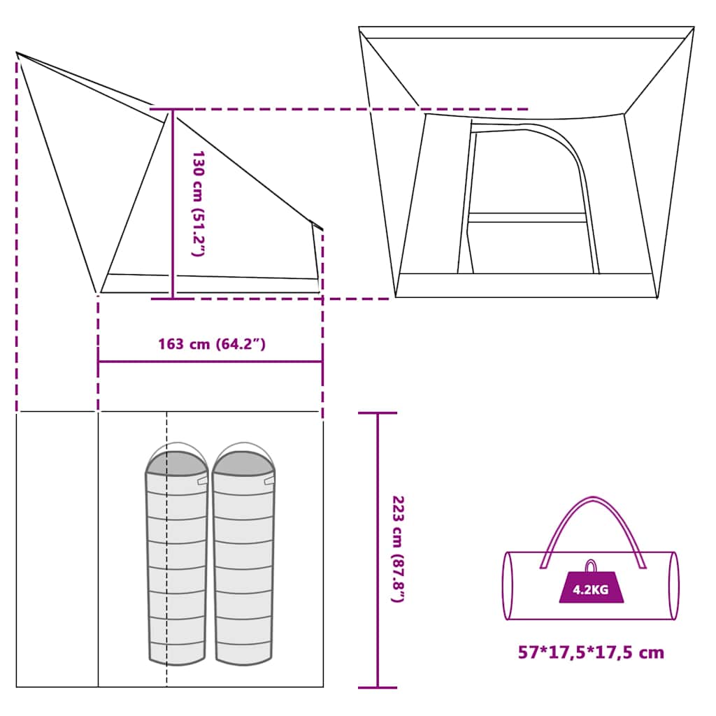 vidaXL Σκηνή Camping Γκρι και πορτοκαλί 223 x 163 x 130 εκ Πολυεστέρας