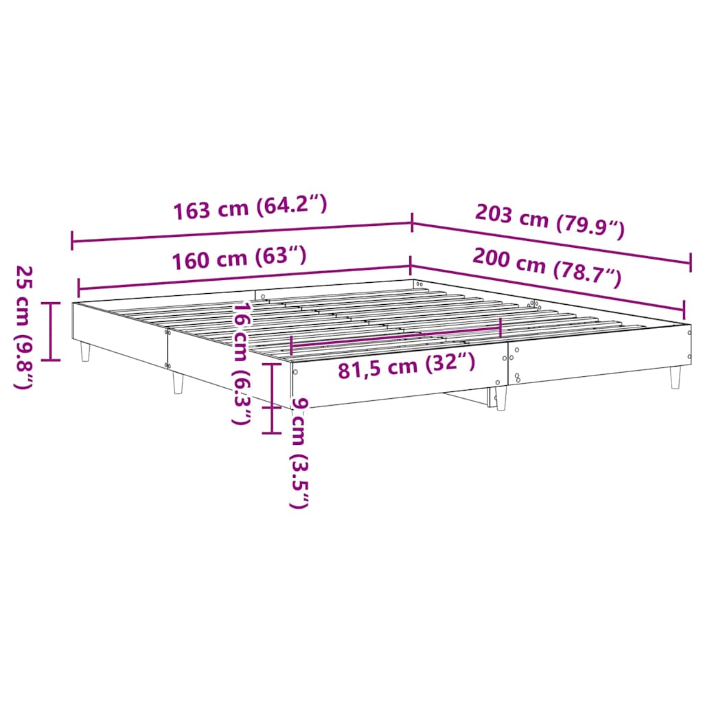 vidaXL Σκελετός Κρεβατιού Μαύρη Οξυά 203 x 163 x 25 εκ.