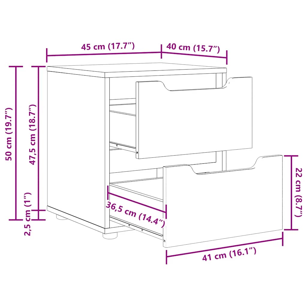 vidaXL Κομοδίνο VISNES Μπετόν Γκρι 45x40x50 cm Επεξεργασμένο ξύλο