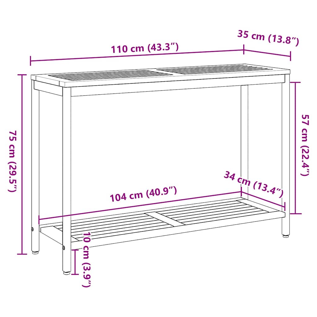 vidaXL Εξωτερικό Τραπέζι με ράφι Φυσικό και Γκρι 110 x 35 x 75 cm
