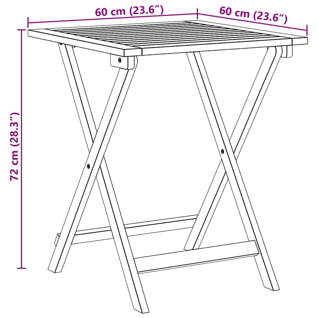 vidaXL Τραπέζι Κήπου Φυσικό 60 x 60 x 72 cm Στερεό Ξύλο Ακακίας