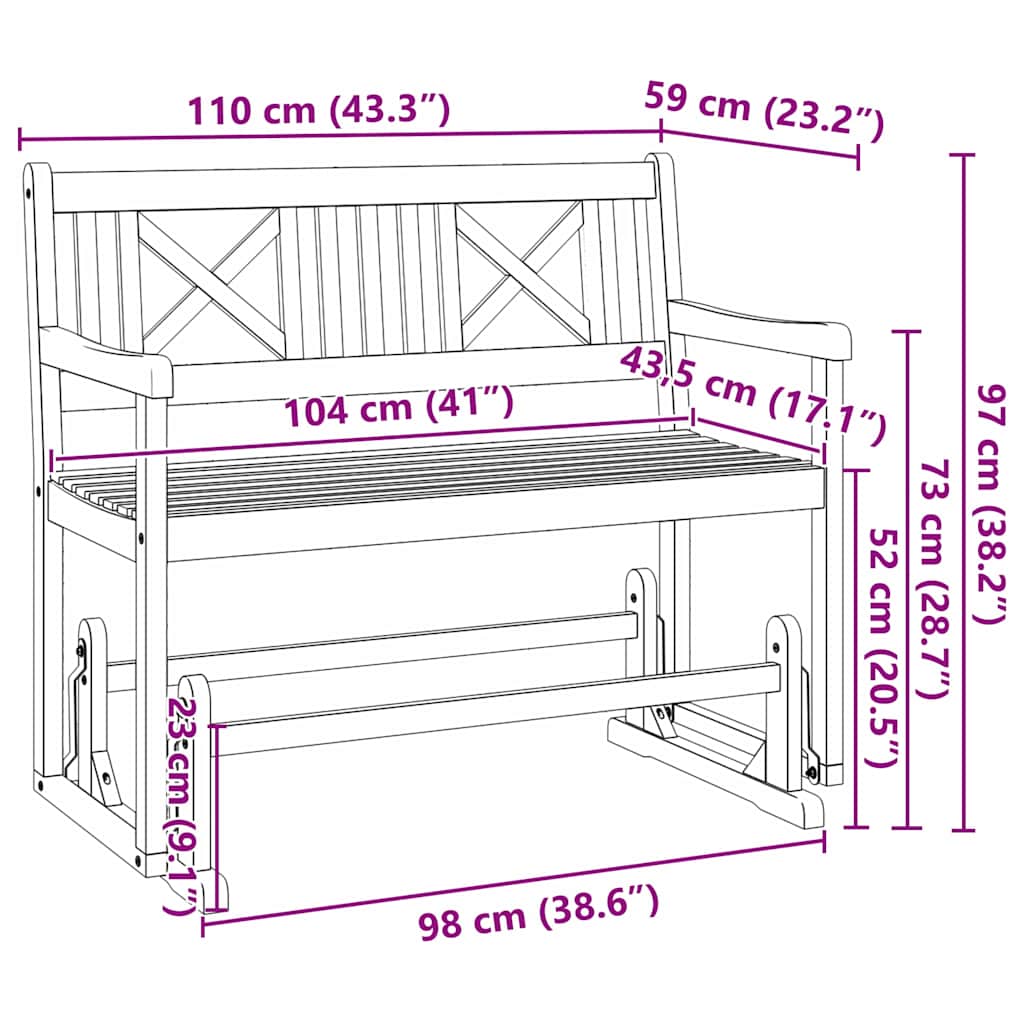 vidaXL Κήπος Γλόντερ Μπάγκο Καφέ 110 x 59 x 97εκ Μασίφ ξύλο ακακίας