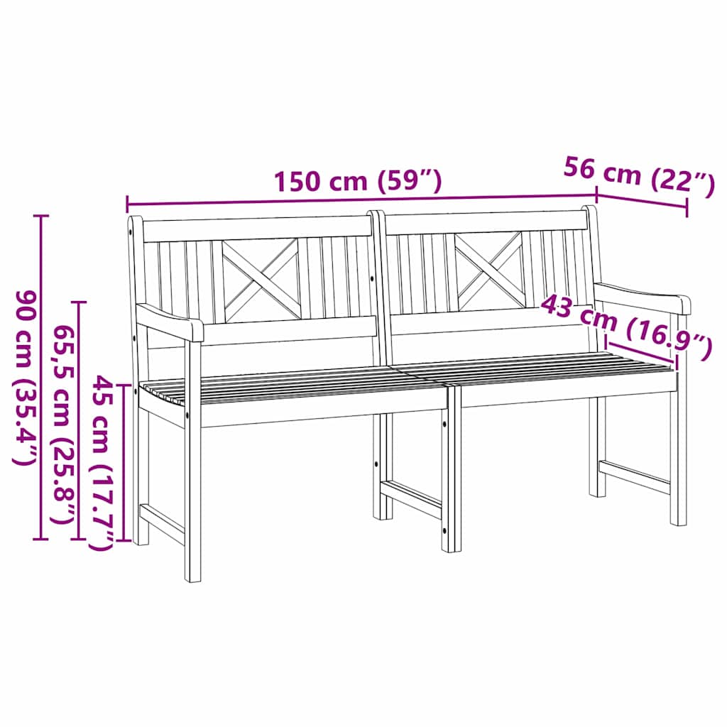 vidaXL Παγκάκι κήπου Καφέ 150 x 56 x 90 εκ. Στερεό Ξύλο Ακακίας