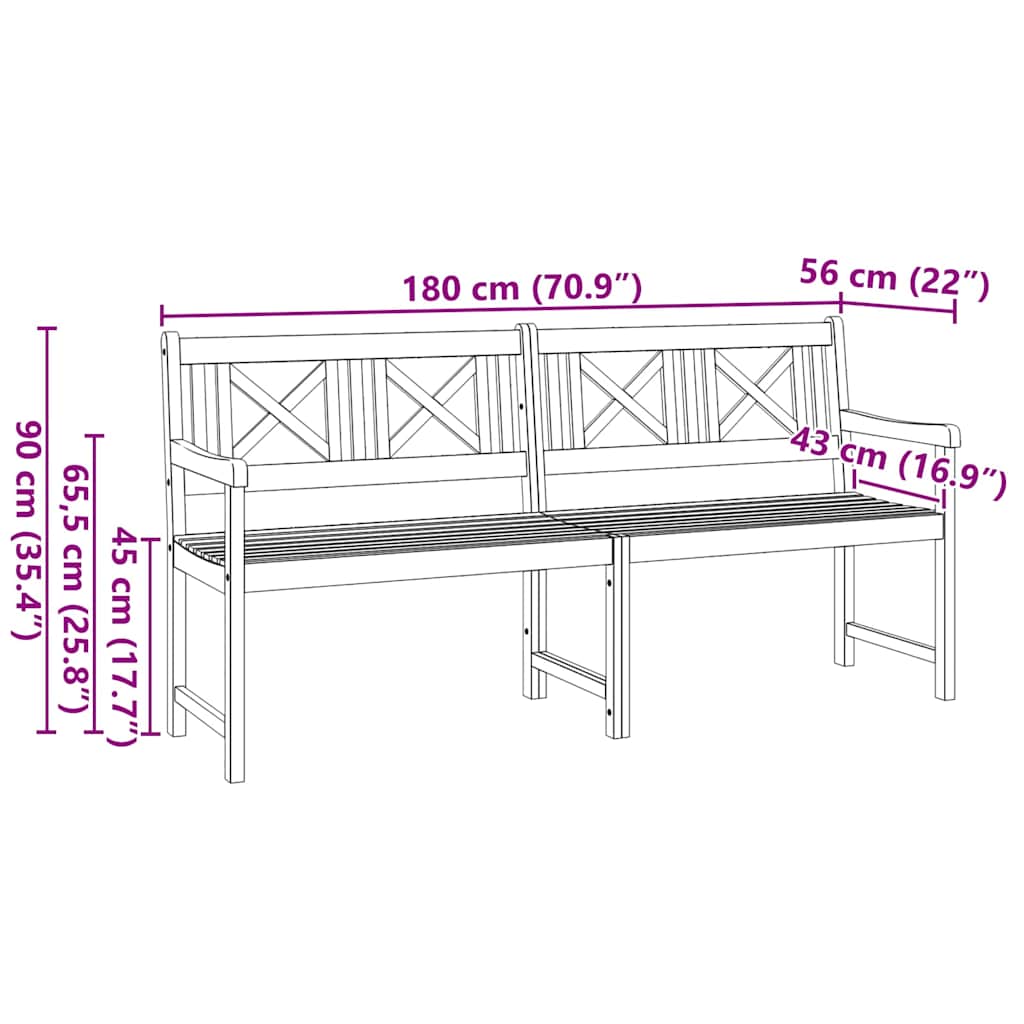 vidaXL Παγκάκι κήπου Καφέ 180 x 56 x 90 εκ. Στερεό Ξύλο Ακακίας