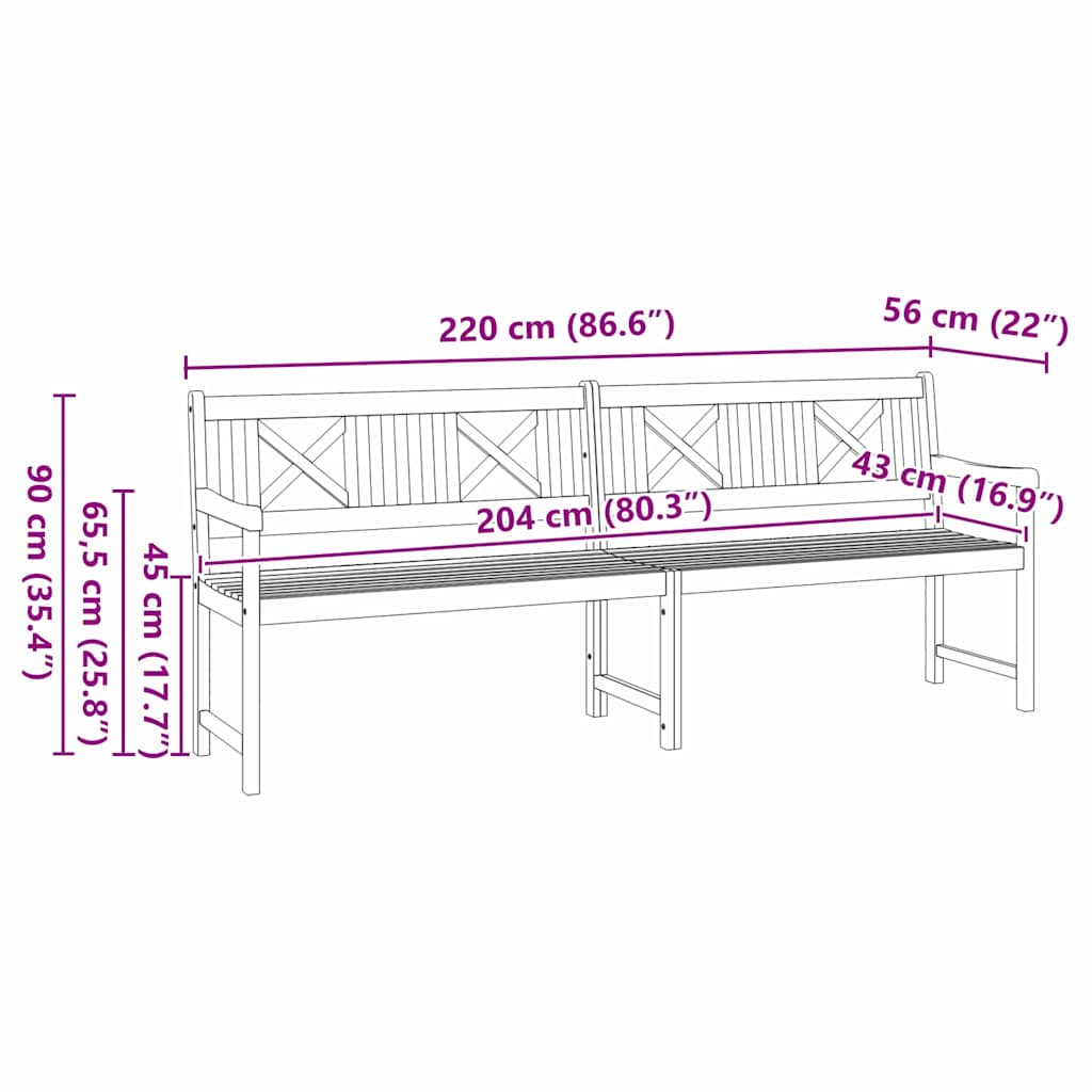 vidaXL Παγκάκι κήπου Καφέ 220 x 56 x 90εκ Μασίφ ξύλο ακακίας