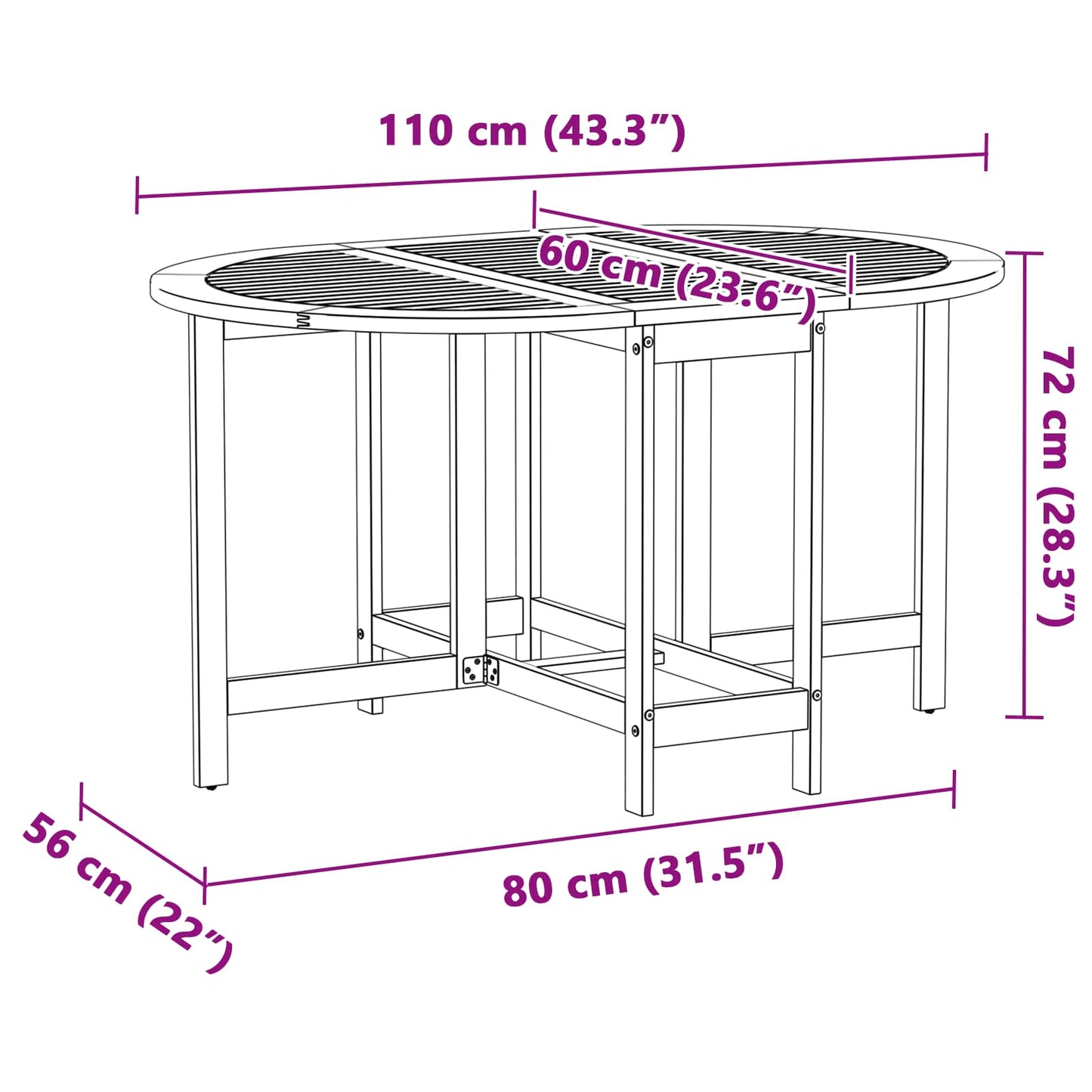 vidaXL Τραπέζι Κήπου Καφέ 110 x 60 x 72 εκ. Στερεό Ξύλο Ακακίας