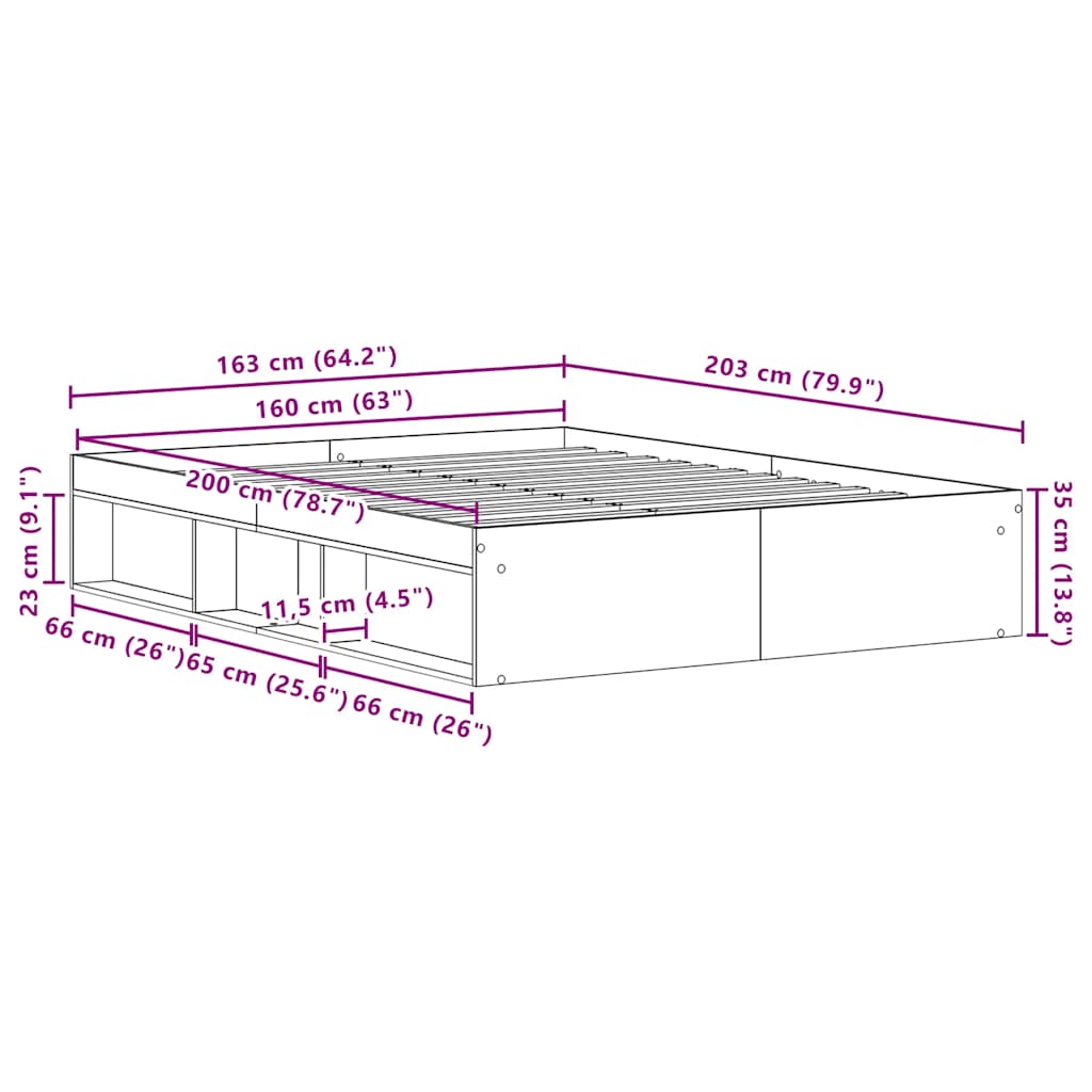 vidaXL Πλαίσιο κρεβατιού χωρίς στρώμα 160x200 εκ. Επεξεργασμένο Ξύλο