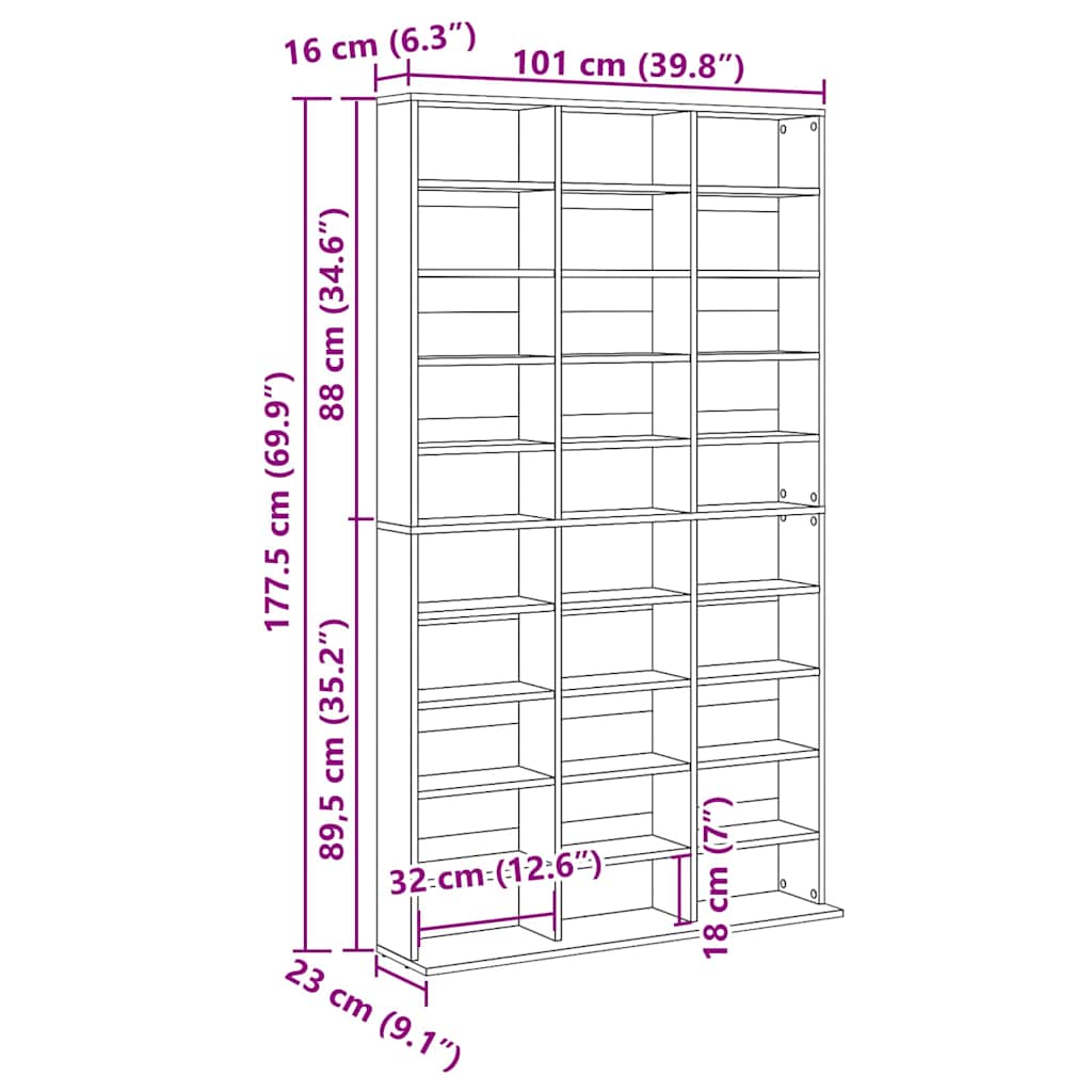 vidaXL Ντουλάπι CD artisan δρυς 101 x 23 x 177.5 εκ Επεξεργασμένο ξύλο