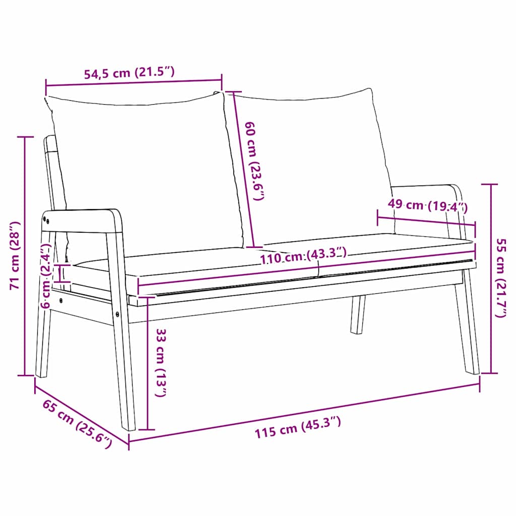 vidaXL Παγκάκι κήπου Φυσικό Λάδι 115 x 65 x 71 εκ Στερεό Ξύλο Ακακίας