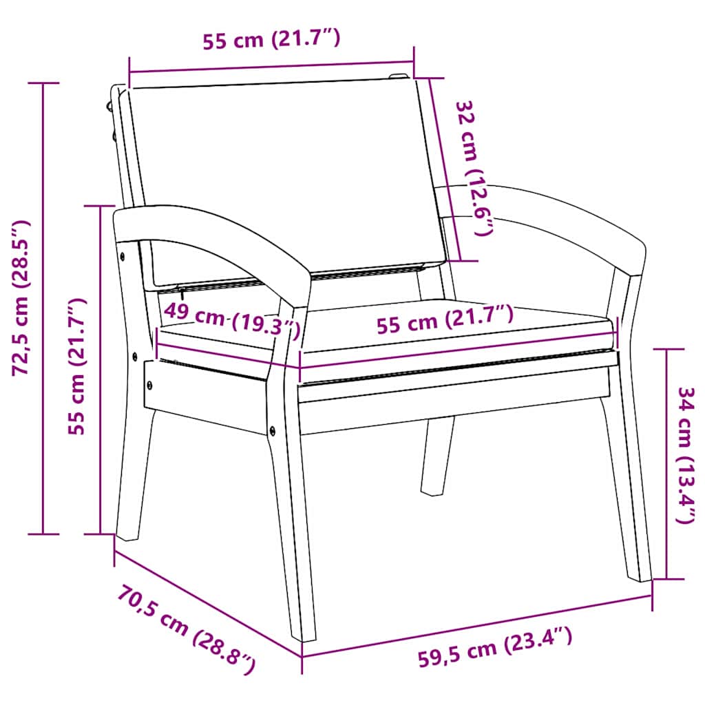 vidaXL Κήποι Καθίσματα 2 τμχ 59,5x70,5x72,5 εκ από μασίφ ξύλο ακακίας