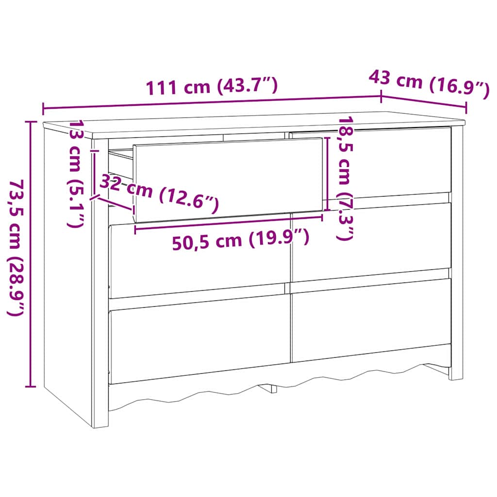 vidaXL Συρταριέρα "DRAMMEN" 111x43x73,5 εκ Μασίφ ξύλο πεύκου