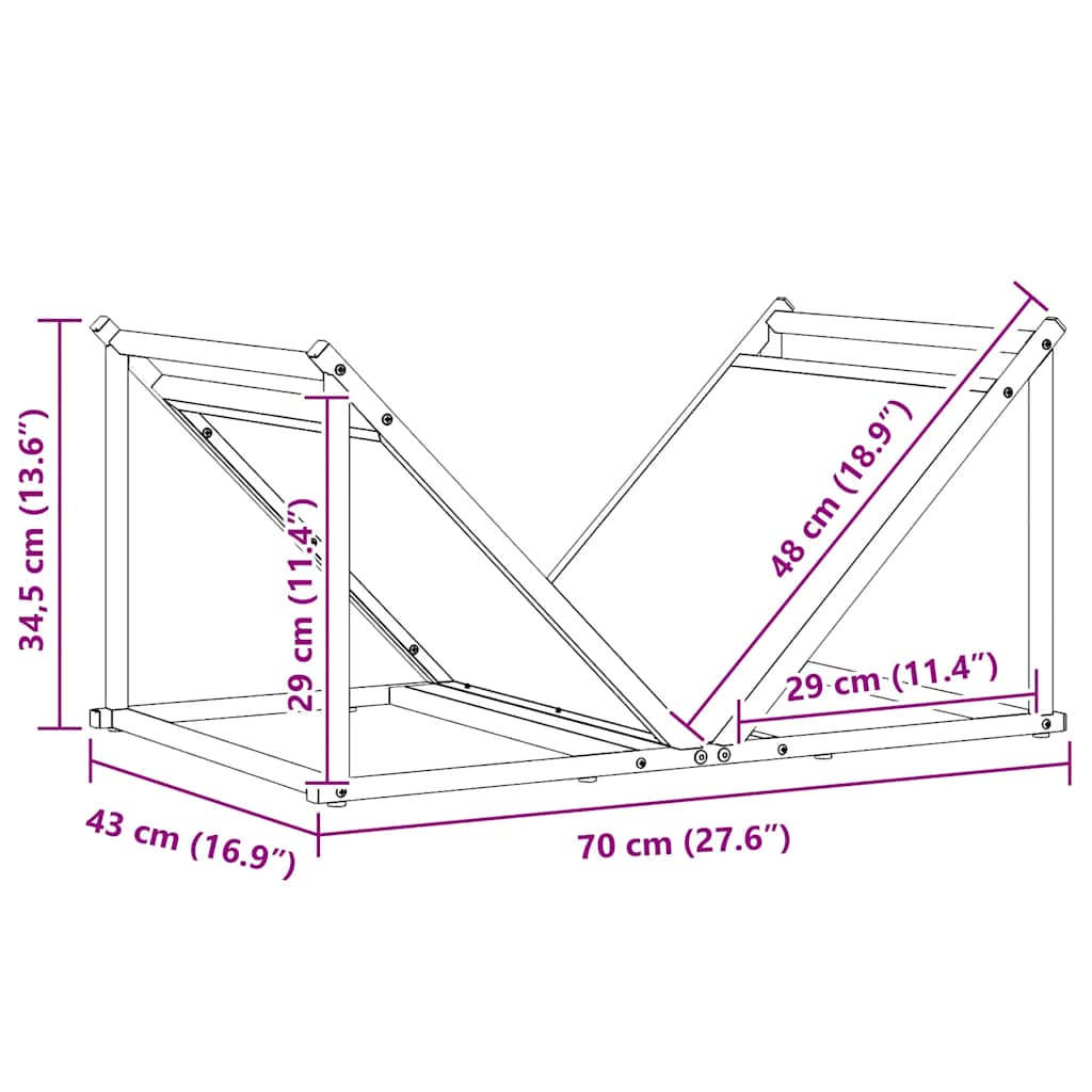 vidaXL Ράφι Καυσόξυλων Λευκό 70x43x34,5 εκ. Χάλυβας ψυχρής έλασης