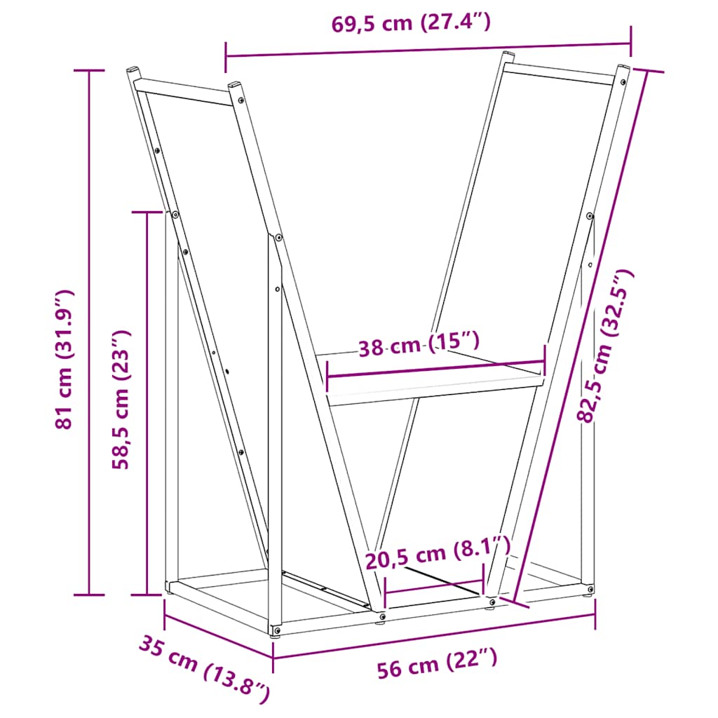vidaXL Ράφι Καυσόξυλων Μαύρο 69,5x35x81 εκ. Χάλυβας ψυχρής έλασης