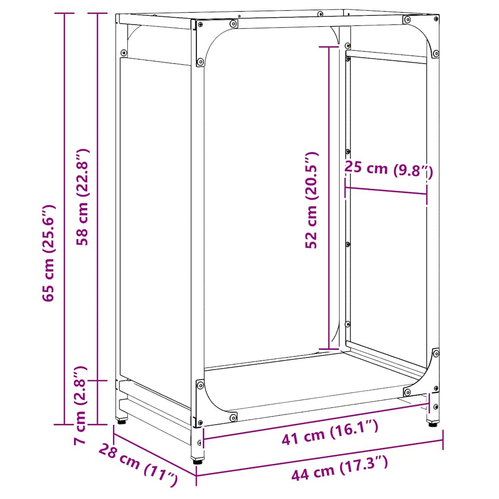 vidaXL Ράφι Καυσόξυλων Μαύρο 44x28x65 εκ. Χάλυβας ψυχρής έλασης
