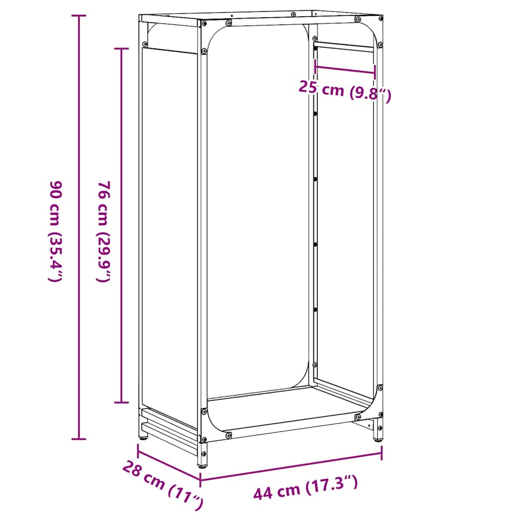 vidaXL Ράφι Καυσόξυλων Μαύρο 44x28x90 εκ. Χάλυβας ψυχρής έλασης