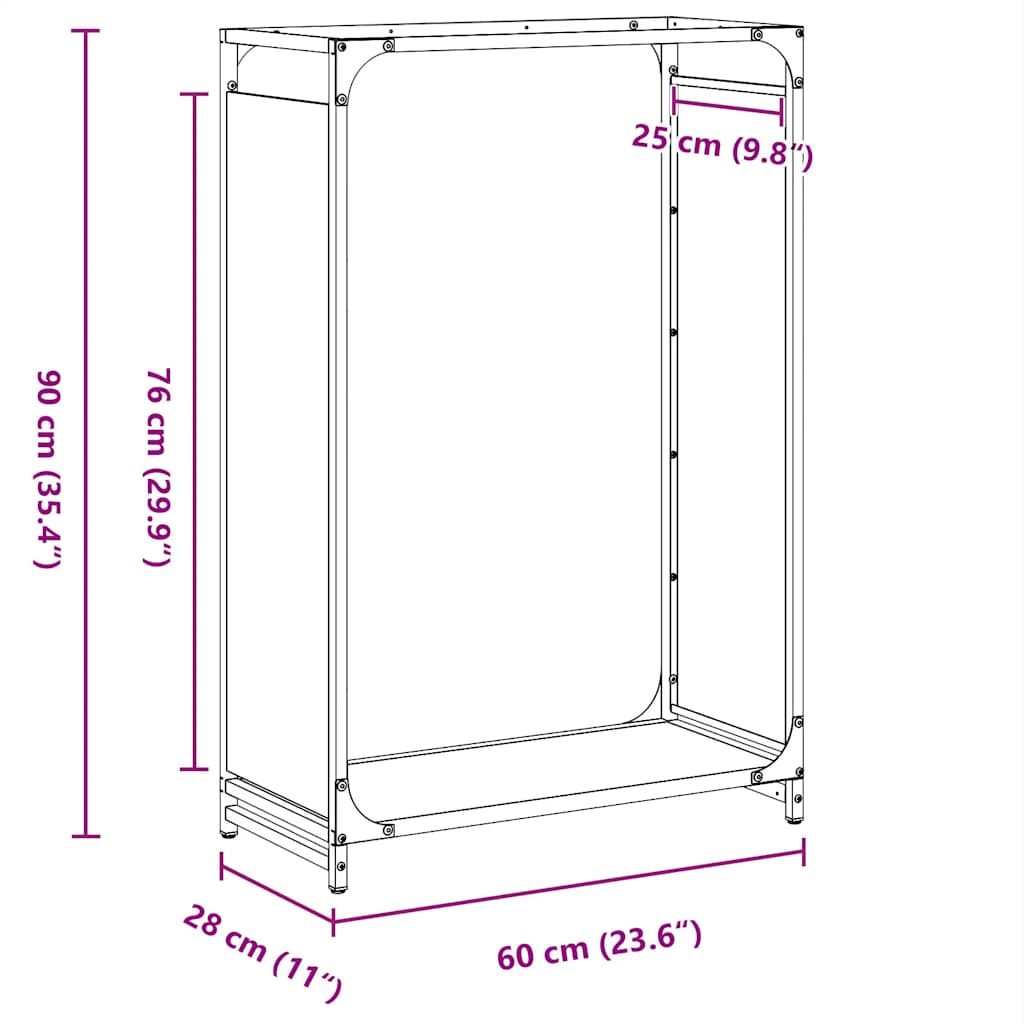 vidaXL Ράφι για καυσόξυλα Μαύρο 60x28x90 cm Ατσάλι ψυχρής έλασης